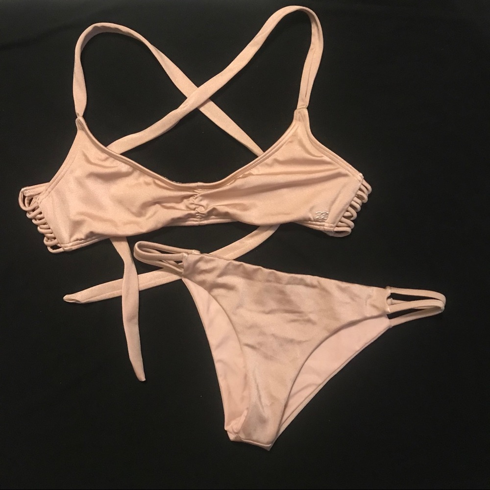 Billabong Light Pink Metallic Shiny Strappy Bikini